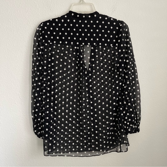 Alice & Olivia Button Front Mesh Transparent Flower Shirt - Picture 2 of 5